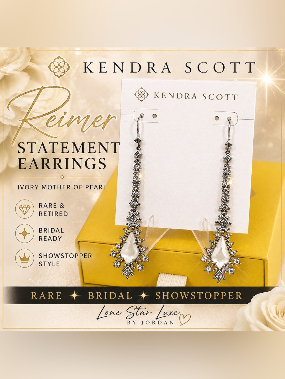 Kendra Scott Reimer Statement Earrings Ivory MOP  ✨ Rare Bridal Showstopper